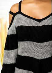 Cold Shoulder Color Block Long Sleeve Sweater