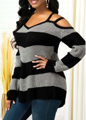 Cold Shoulder Color Block Long Sleeve Sweater