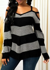 Cold Shoulder Color Block Long Sleeve Sweater