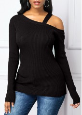 Black Long Sleeve Cold Shoulder Sweater