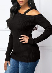 Black Long Sleeve Cold Shoulder Sweater
