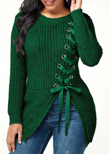 Rosewe Split Front Lace Up Long Sleeve Sweater - M