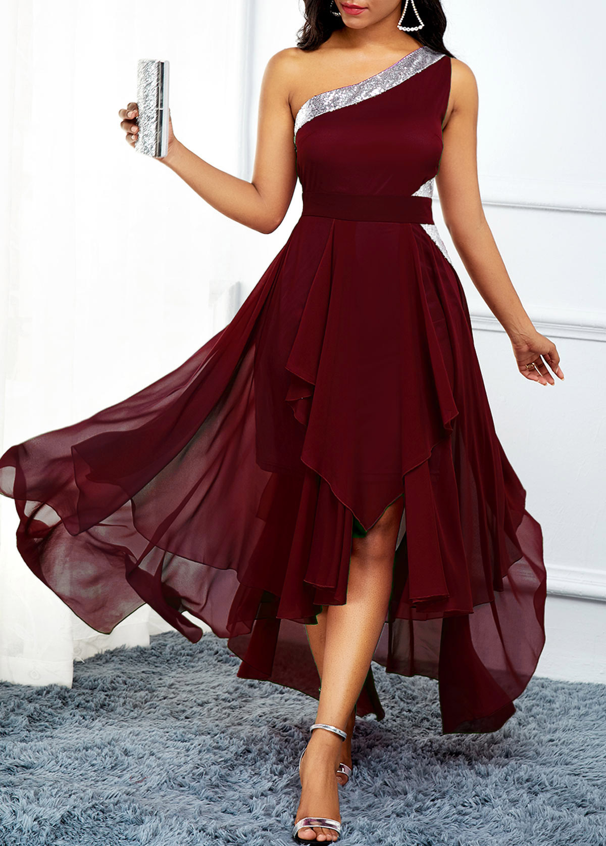 High Waist Asymmetric Hem One Shoulder Dress | Rosewe.com - USD $43.98