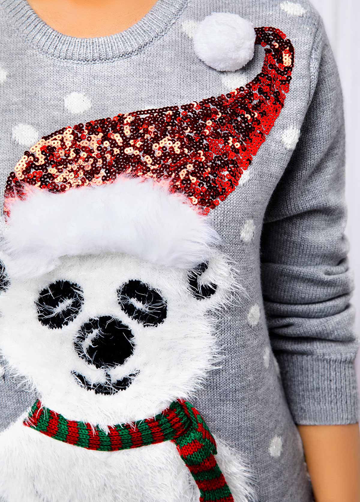 Long Sleeve Christmas Pattern Sequin Embellished Sweater