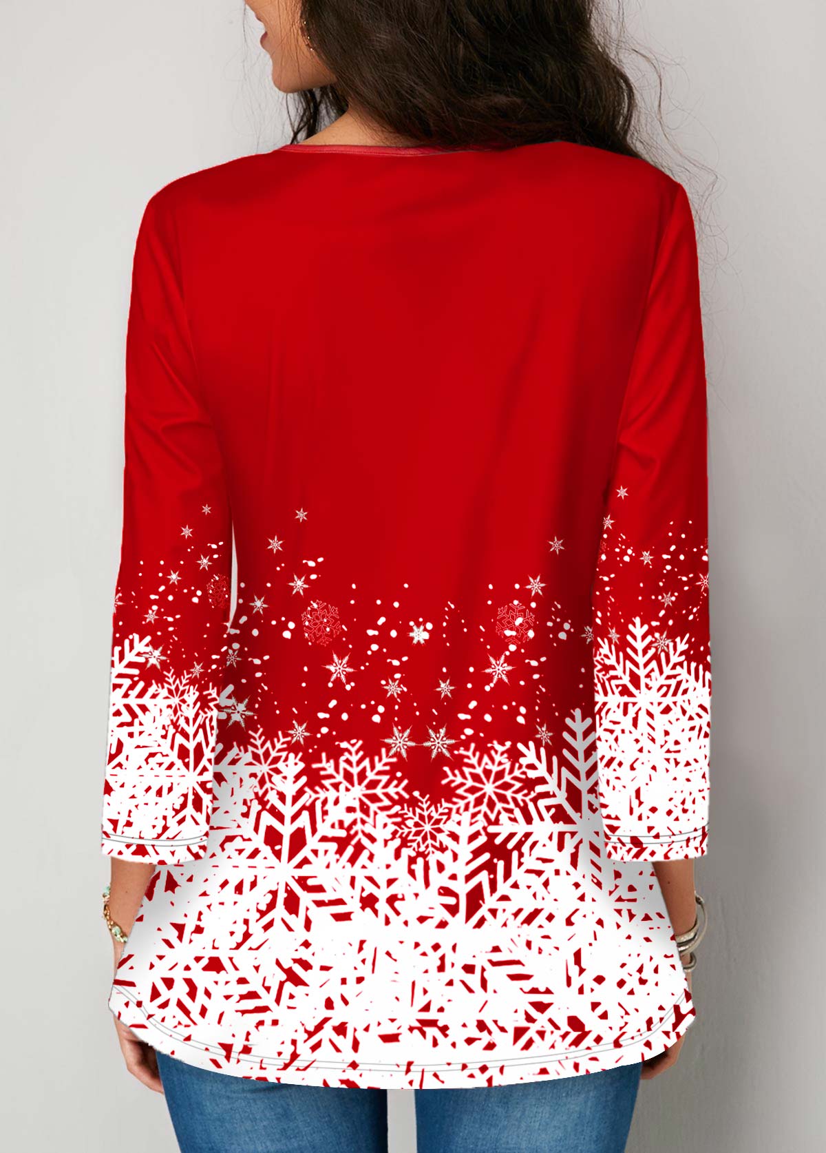 3/4 sleeve Christmas Snowflake Print Blouse