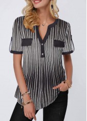 Printed Split Neck Button Detail Blouse