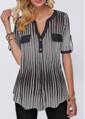 Printed Split Neck Button Detail Blouse