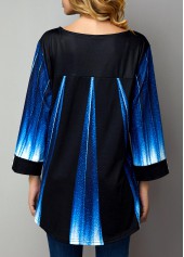 Gradient Button Detail Round Neck Printed T Shirt