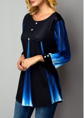 Gradient Button Detail Round Neck Printed T Shirt