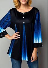 Gradient Button Detail Round Neck Printed T Shirt