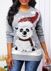 Long Sleeve Christmas Pattern Sequin Embellished Sweater