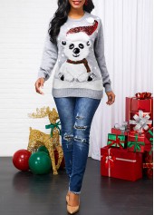 Long Sleeve Christmas Pattern Sequin Embellished Sweater