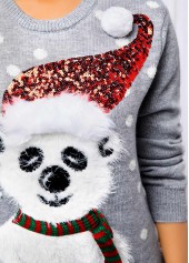 Long Sleeve Christmas Pattern Sequin Embellished Sweater