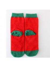 Christmas Pattern Contrast Panel Red Crew Socks