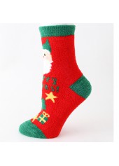 Christmas Pattern Contrast Panel Red Crew Socks