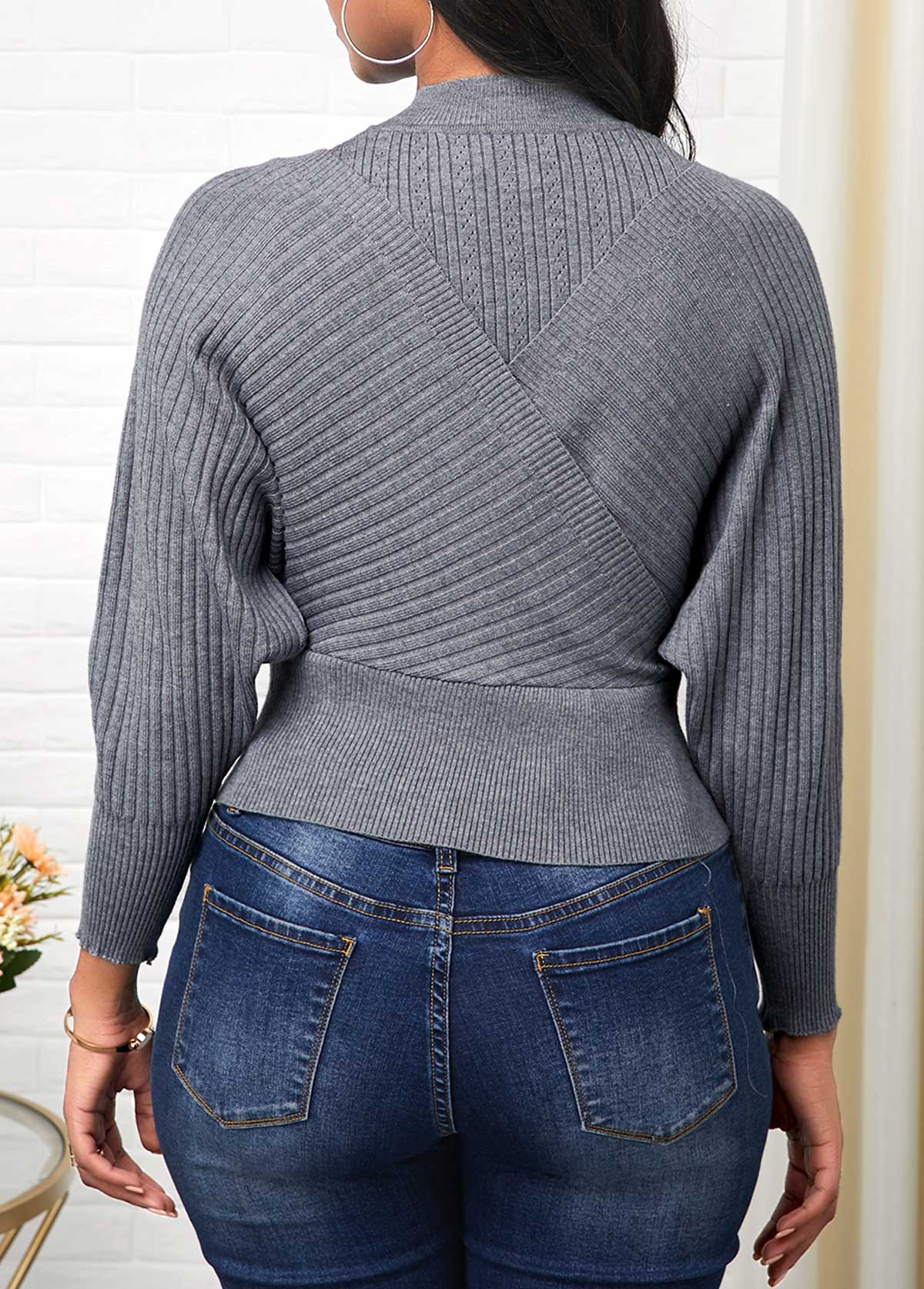 Long Sleeve Cold Shoulder Mock Neck Sweater