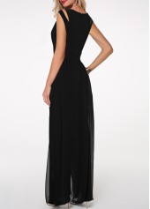 Black High Waist Round Neck Chiffon Overlay Jumpsuit