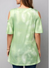 Cold Shoulder Half Sleeve Printed T Shirt