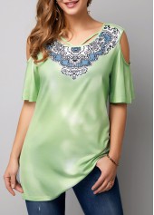 Cold Shoulder Half Sleeve Printed T Shirt