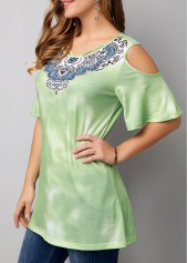 Cold Shoulder Half Sleeve Printed T Shirt