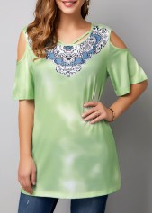 Cold Shoulder Half Sleeve Printed T Shirt