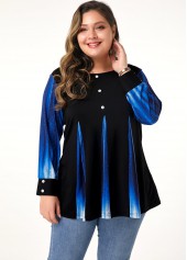 Ombre Button Detail Long Sleeve T Shirt