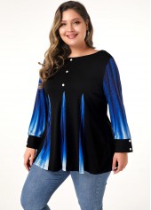 Ombre Button Detail Long Sleeve T Shirt