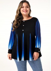 Ombre Button Detail Long Sleeve T Shirt