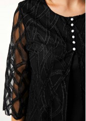 Round Neck Button Detail Lace Panel T Shirt