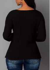 Cutout Front Asymmetric Hem Black Sweater