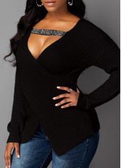 Cutout Front Asymmetric Hem Black Sweater