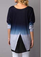 Round Neck Long Sleeve Asymmetric Hem T Shirt