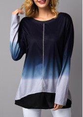 Round Neck Long Sleeve Asymmetric Hem T Shirt