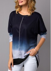 Round Neck Long Sleeve Asymmetric Hem T Shirt