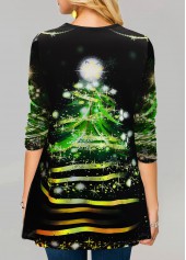 Long Sleeve Christmas Print Round Neck T Shirt