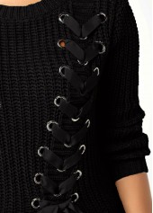 Rib Knit Lace Up Asymmetric Hem Sweater