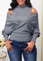 Long Sleeve Cold Shoulder Mock Neck Sweater