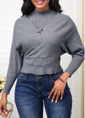 Long Sleeve Cold Shoulder Mock Neck Sweater