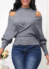 Long Sleeve Cold Shoulder Mock Neck Sweater