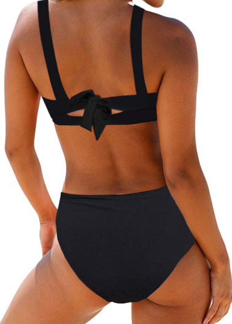 Tie Back Printed Ring Detail High Waist Bikini Set