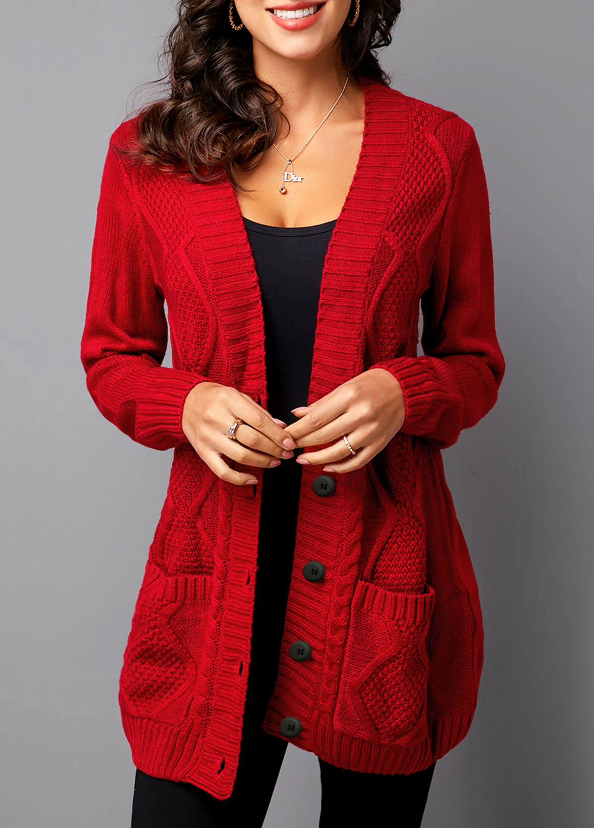 red button sweater