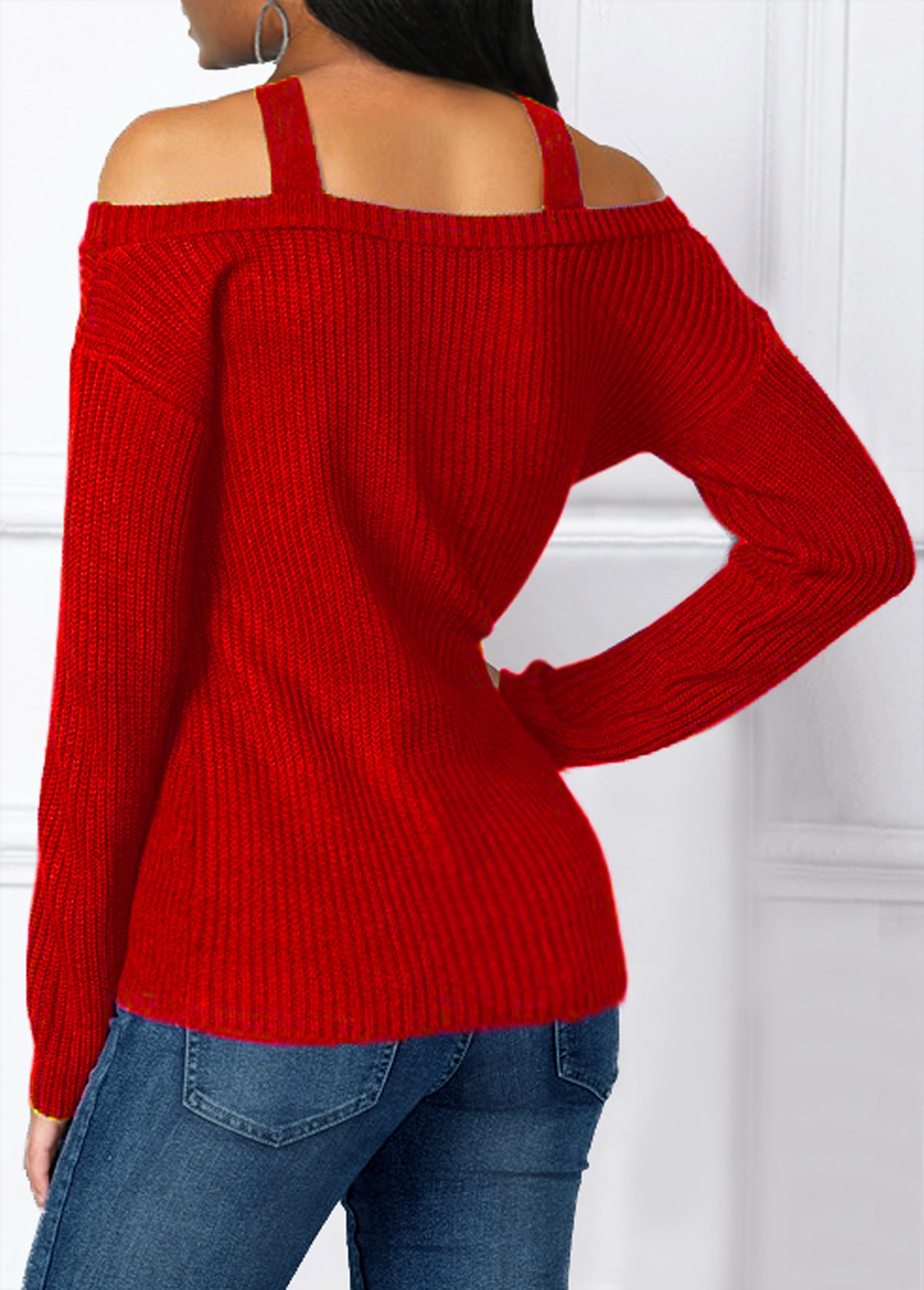 Cross Strap Asymmetric Hem Cold Shoulder Sweater