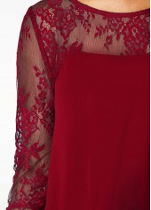 Chiffon Overlay Wine Red Three Quarter Sleeve Lace Dress