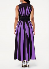 Round Neck Stripe Print Pocket Dress