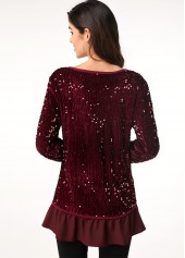 Button Detail Long Sleeve Sequin Embellished T Shirt