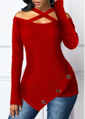 Cross Strap Asymmetric Hem Cold Shoulder Sweater