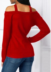 Cross Strap Asymmetric Hem Cold Shoulder Sweater