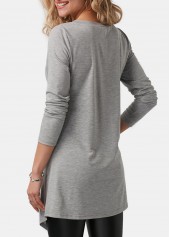 Button Detail Asymmetric Hem Light Grey T Shirt