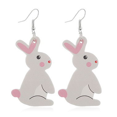 Plastic Rabbit Pattern Light Grey Earring Set