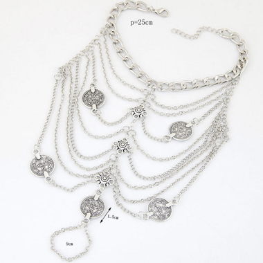Layered Silver Coin Decoration Anklet for Lady